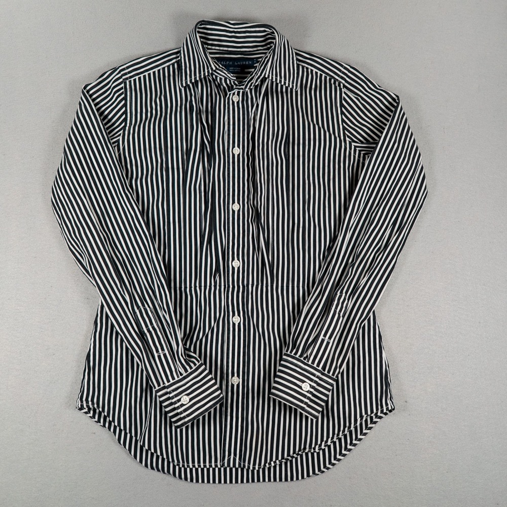 Ralph Lauren Womens Shirt Button Down Striped Navy White Size 6 Cotton Preppy